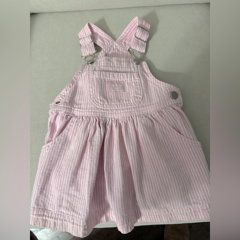 Pink and white pinstriped OshKosh Bigosh 18 month overall dress